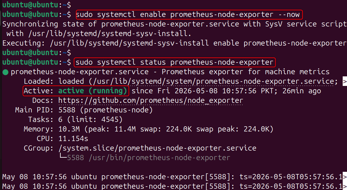 sudo systemctl enable prometheus-node-exporter --now
