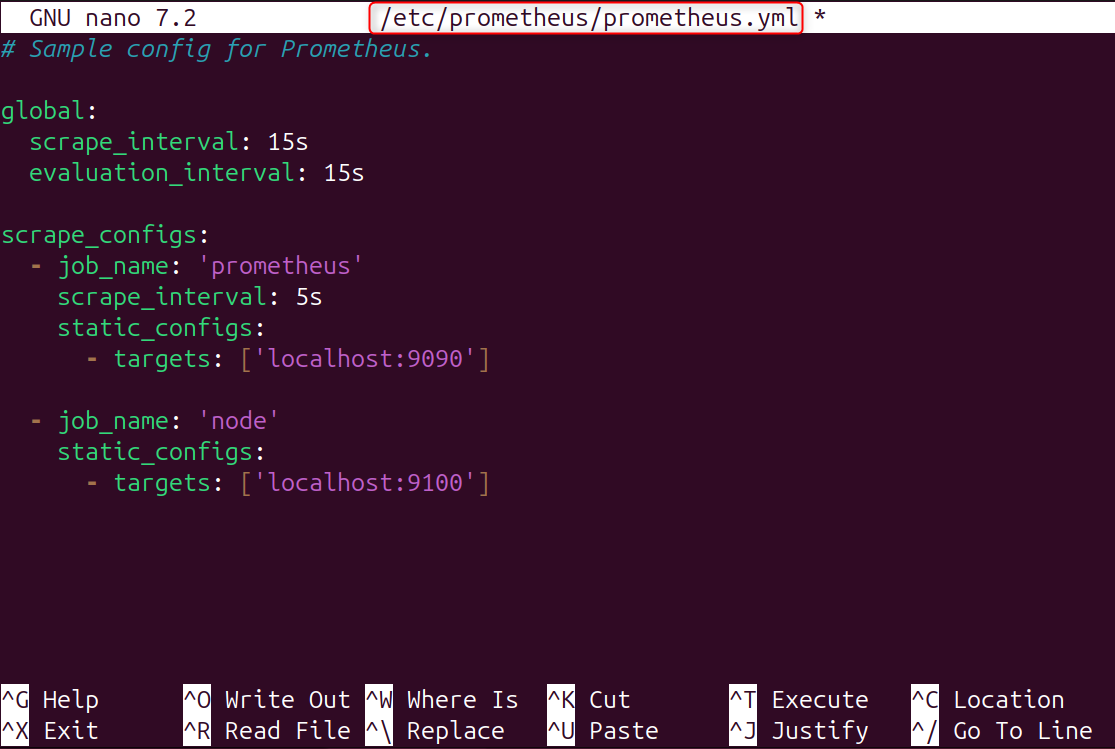 sudo nano /etc/prometheus/prometheus.yml
