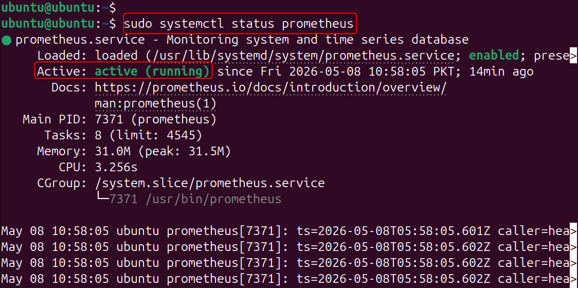 sudo systemctl status prometheus