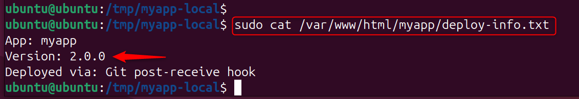 sudo cat /var/www/html/myapp/deply-info.txt