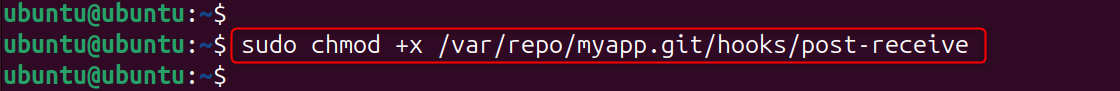 sudo chmod +x /var/repo/myapp.git/hooks/post-receive