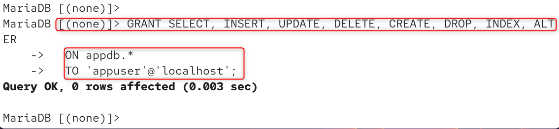 grant select, insert, update, delete, create, drop, index, alt er
