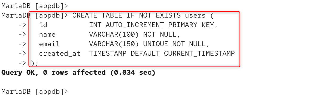 create table if not exists users