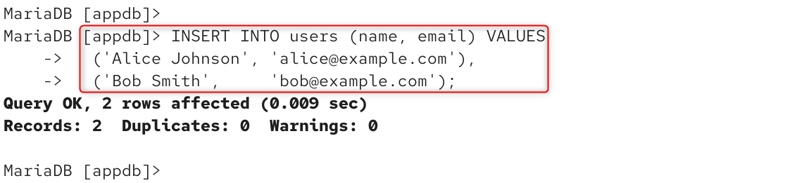 insert into users (name, email)