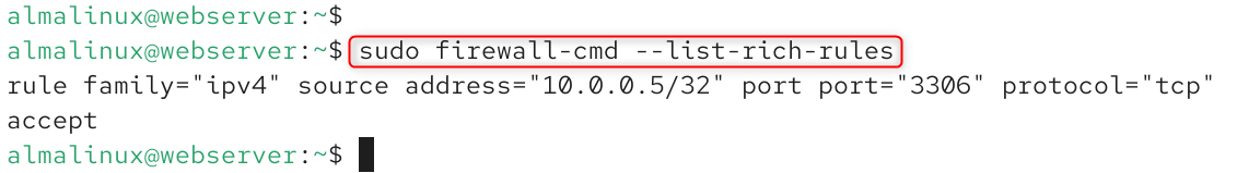 sudo firewall-cmd --list-rich-rules