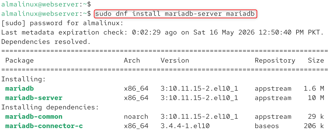 sudo dnf install mariadb-server mariadb