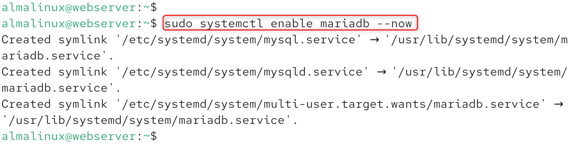 sudo systemctl enable mariadb --now