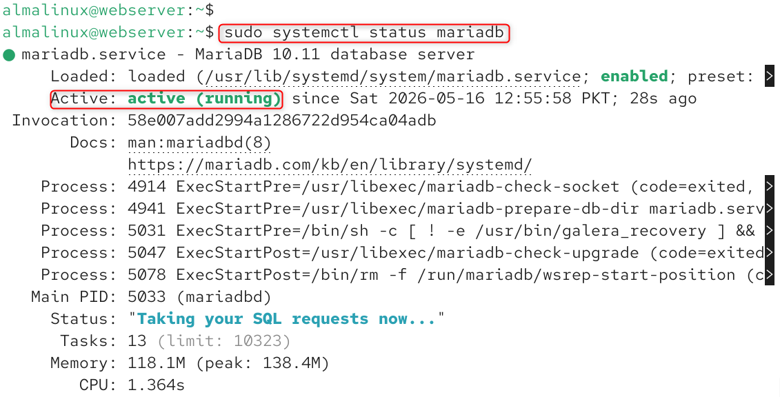 sudo systemctl status mariadb