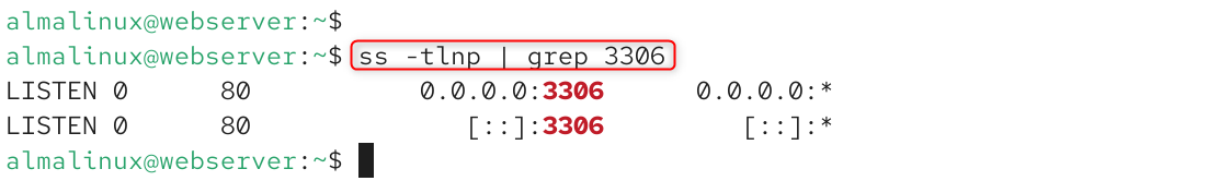 ss -tlnp | grep 3306