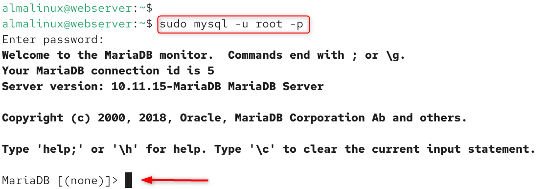 sudo mysql -u root -p