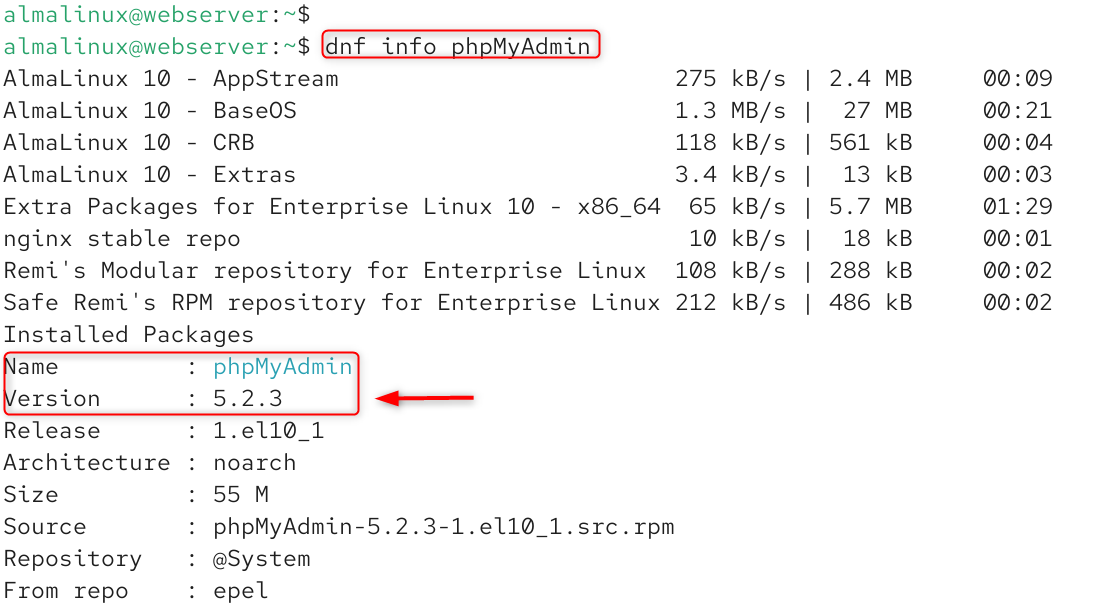 dnf info phpMyAdmin