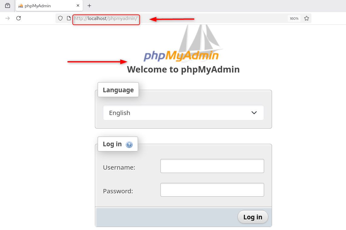 phpMyAdmin dashboard
