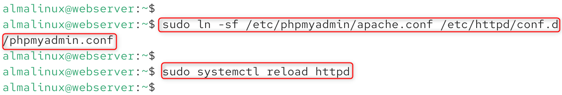 sudo ln -sf /etc/phpmyadmin/apache.conf /etc/httpd/conf.d /phpmyadmin.conf