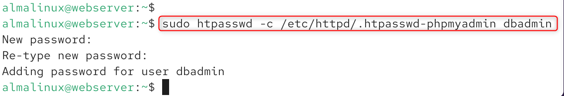 sudo htpasswd -c /etc/httpd/ .htpasswd-phpmyadmin dbadmin
