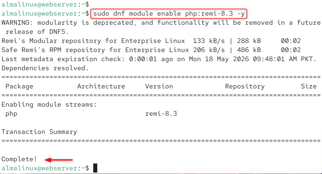 sudo dnf module enable php:remi-8.3 -y