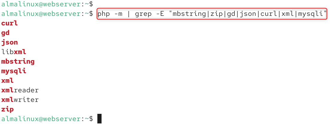 php -m | grep -E 