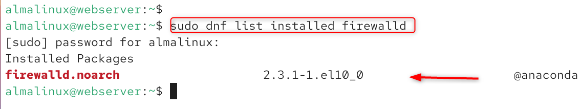 sudo dnf list installed firewalld