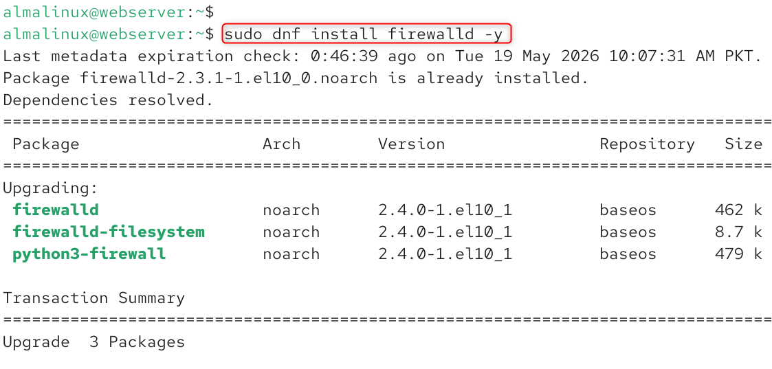 sudo dnf install firewalld -y