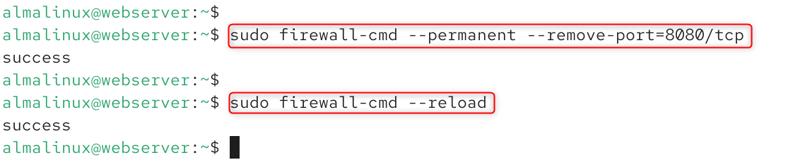 sudo firewall-cmd --permanent --remove-port=8080/tcp