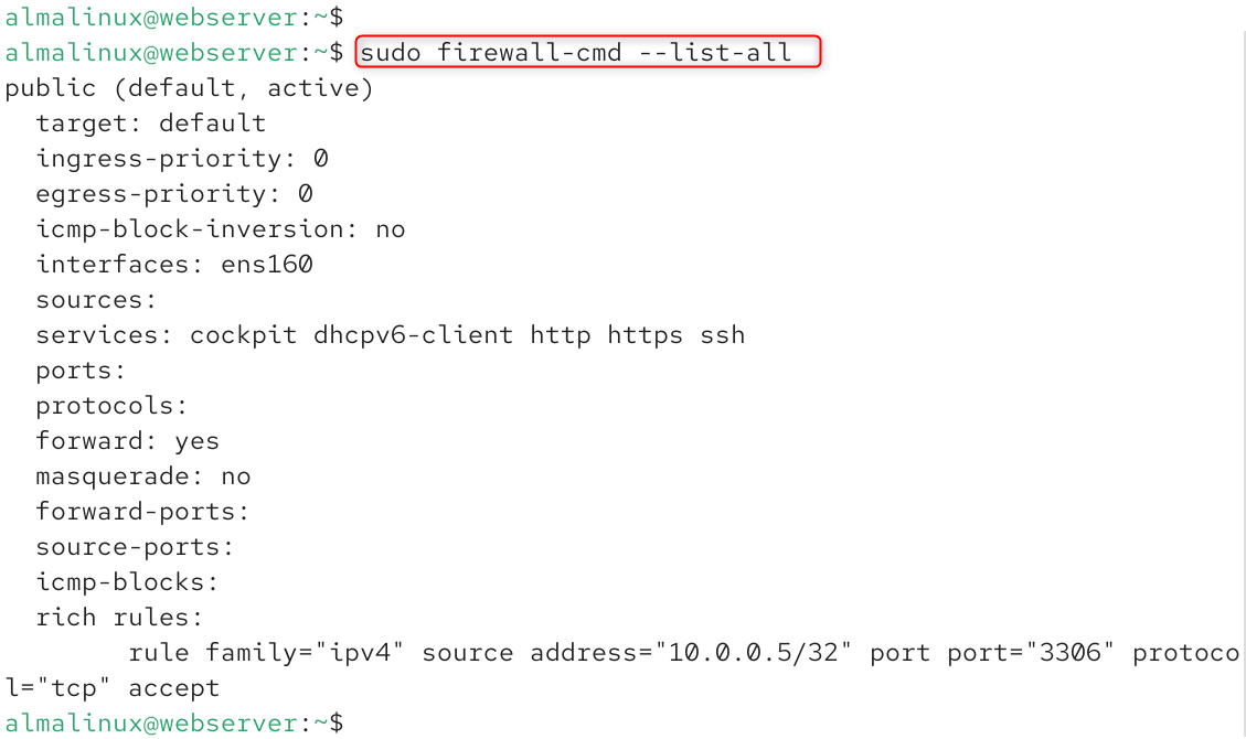sudo firewall-cmd --list-all