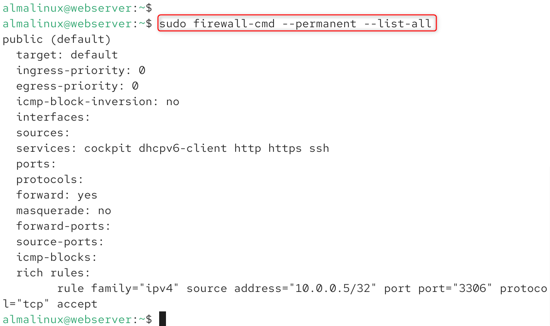 sudo firewall-cmd --permanent --list-all