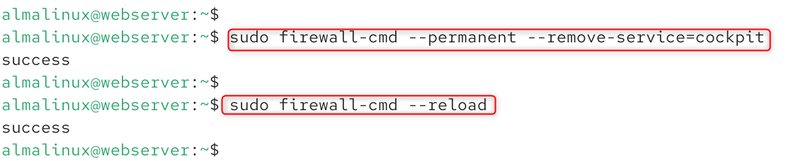 sudo firewall-cmd --permanent --remove-service=cockpit