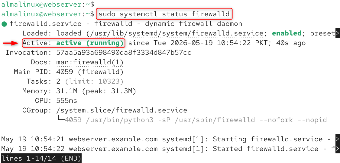 sudo systemctl status firewalld