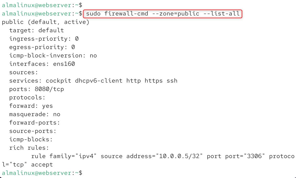 sudo firewall-cmd --zone=public --list-all