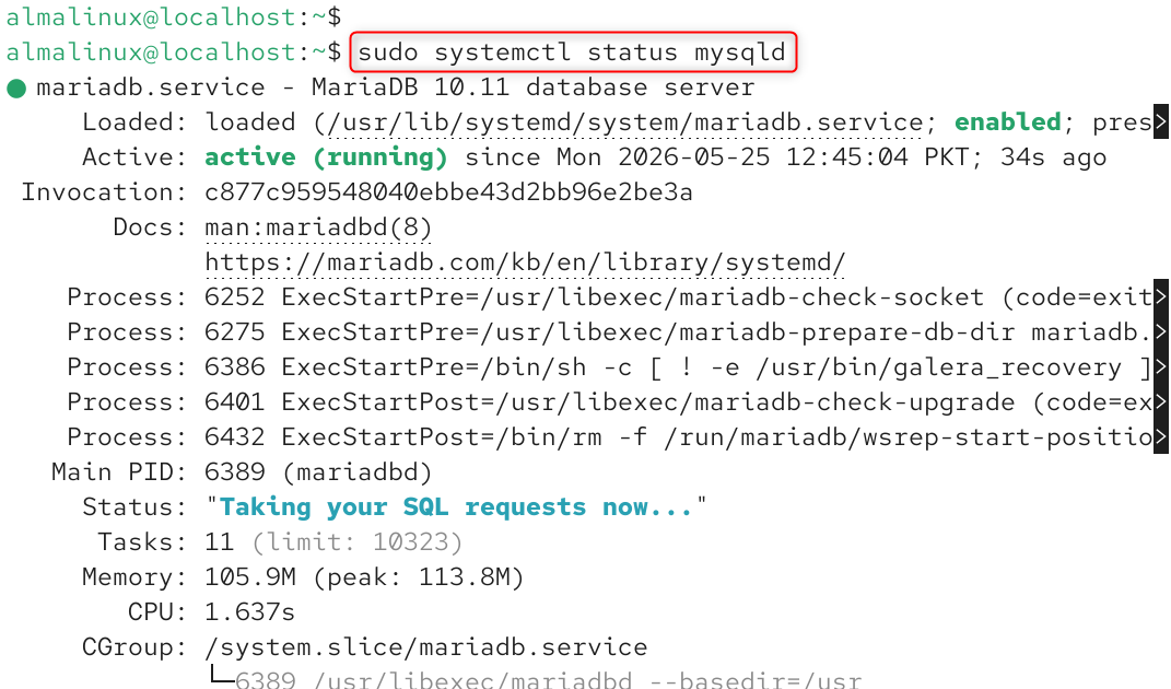 sudo systemctl status mysqld
