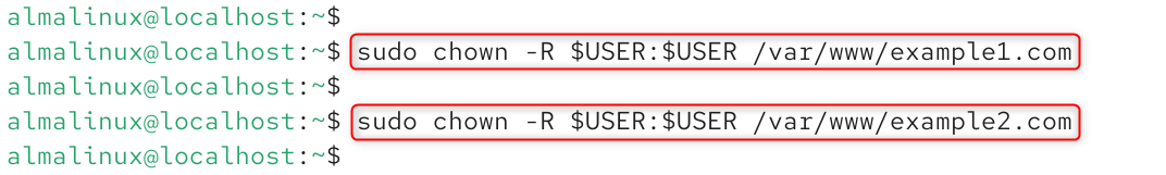   sudo chown -R $USER:$USER /var/www/example1.com
