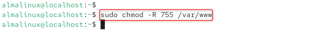   sudo chmod -R 755 /var/www
