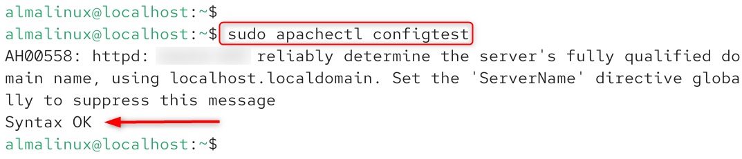 sudo apachectl configtest