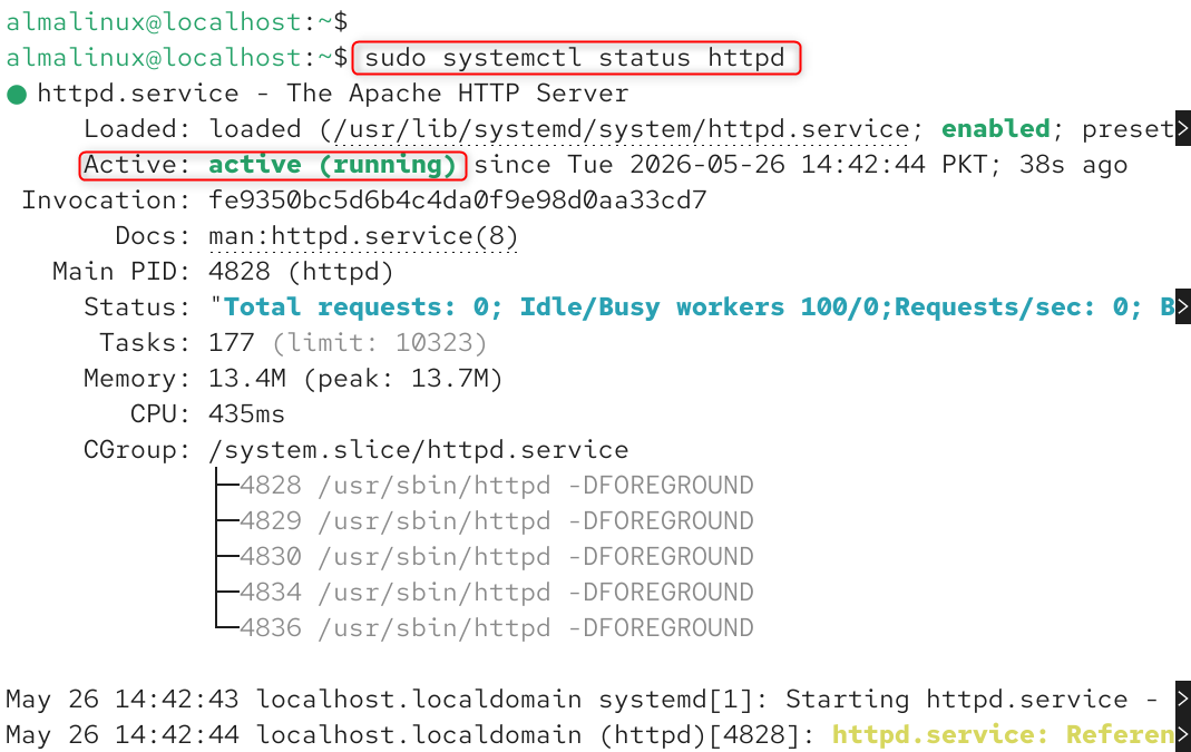 sudo systemctl status httpd