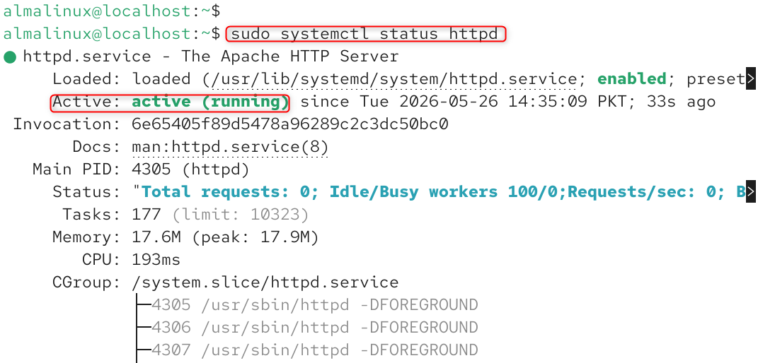 sudo systemctl status httpd