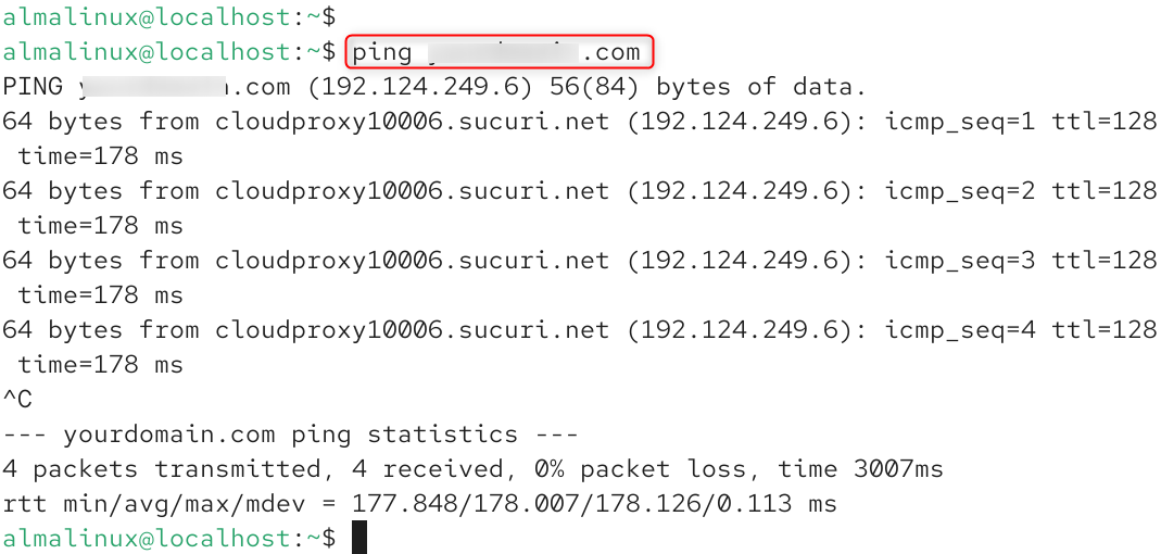  ping yourdomain.com
