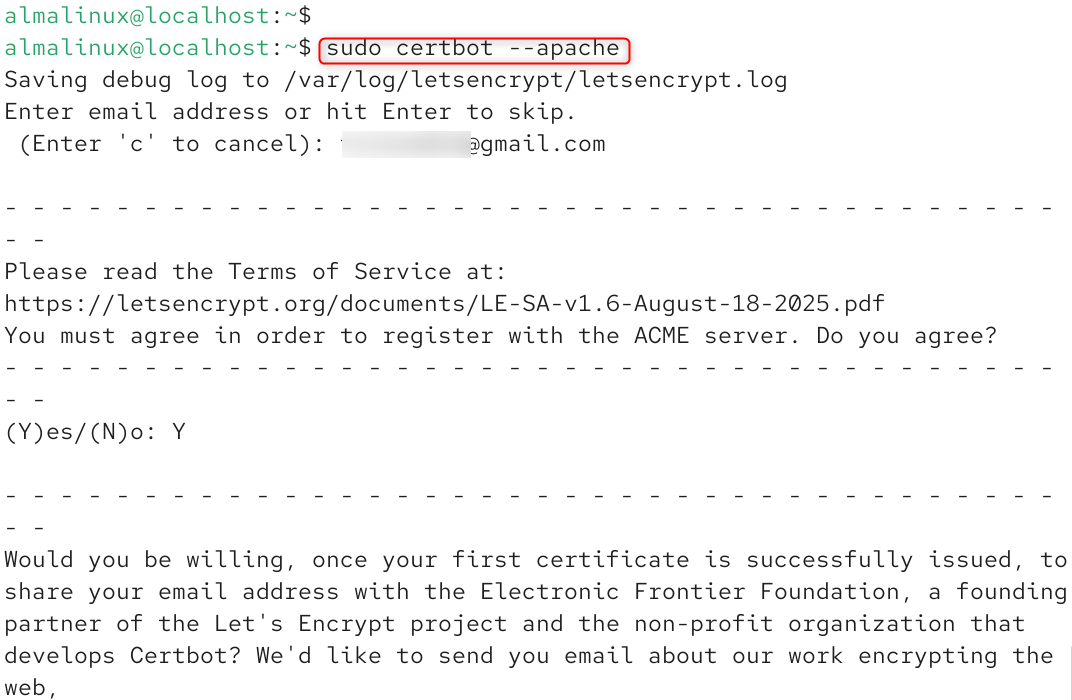   sudo certbot --apache
