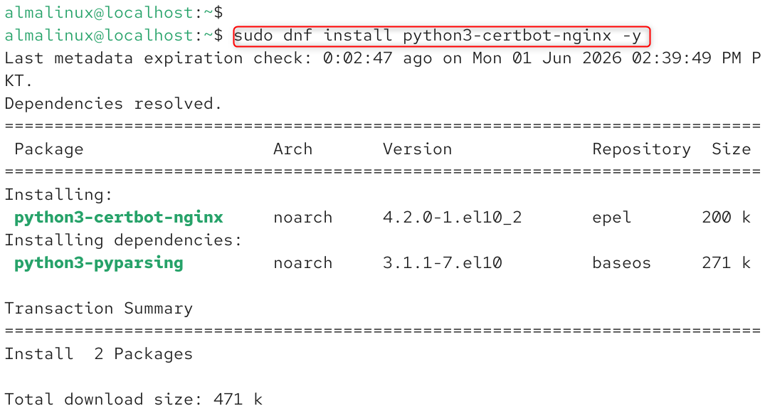   sudo dnf install python3-certbot-nginx -y
