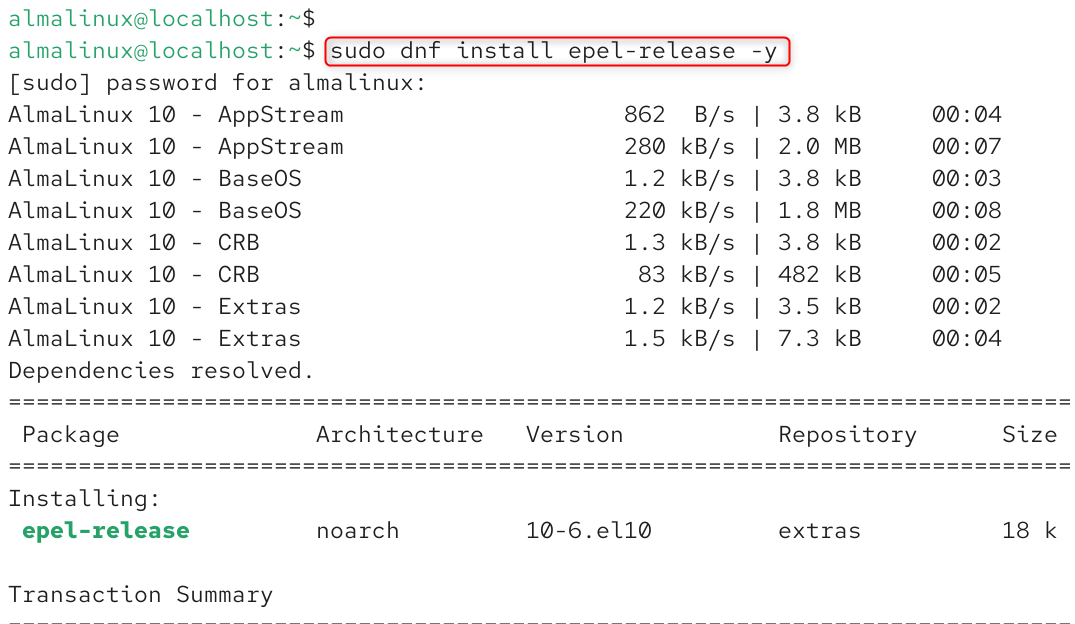  sudo dnf install epel-release -y

