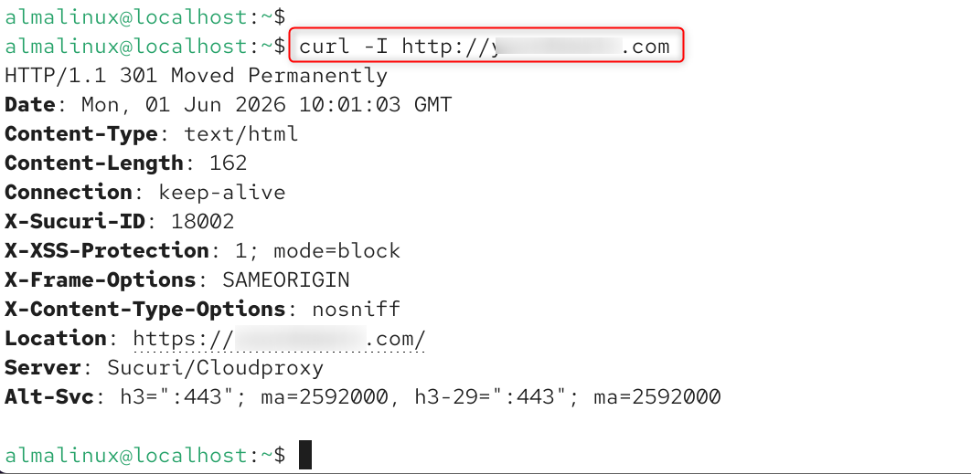   curl -I http://yourdomain.com
