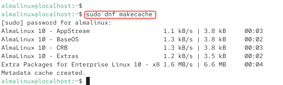   sudo dnf makecache
