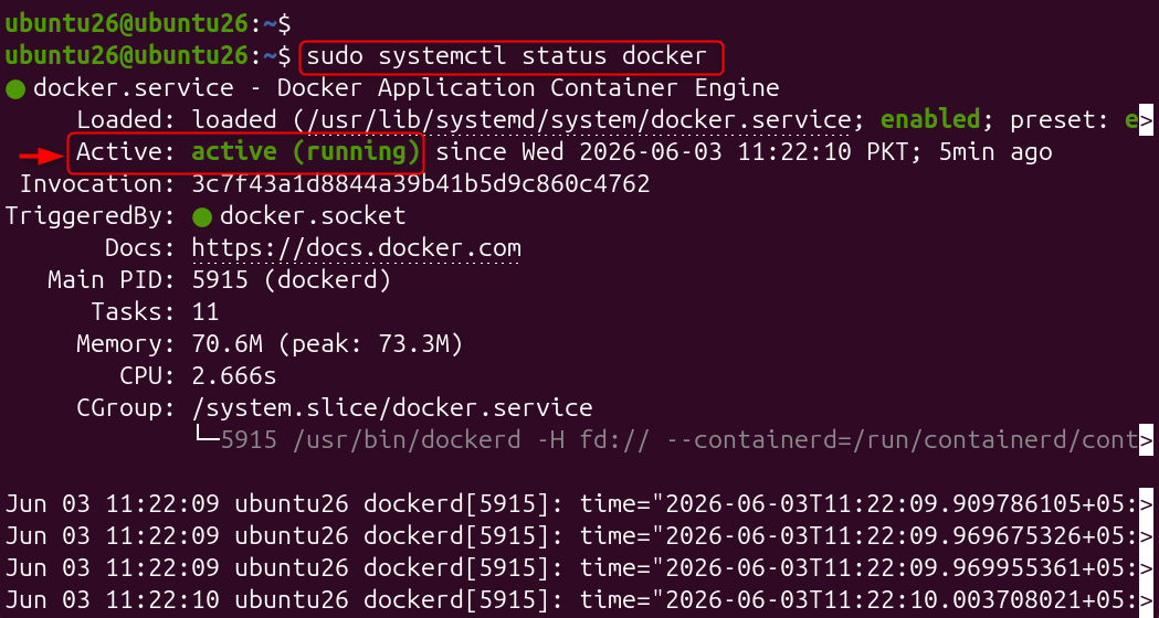 sudo systemctl status docker