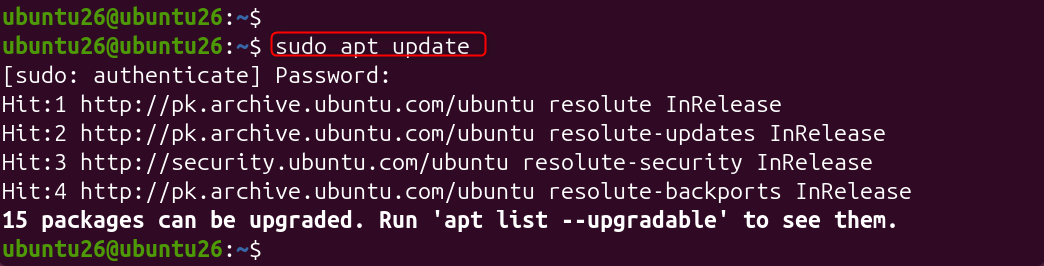   sudo apt update

