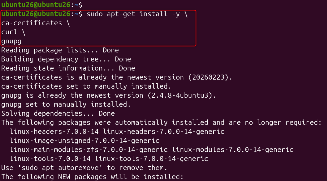 sudo apt-get install -y \ ca-certificates \ curl \gnupg
