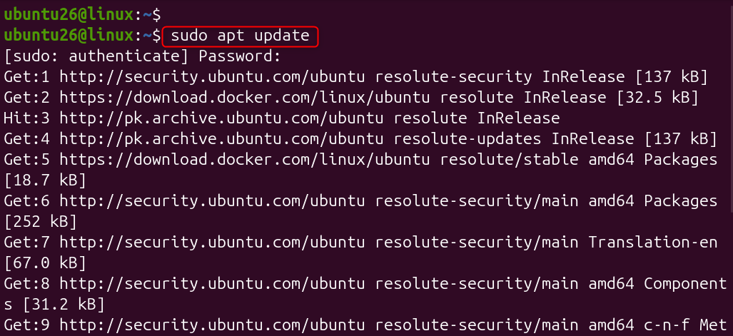 sudo apt update