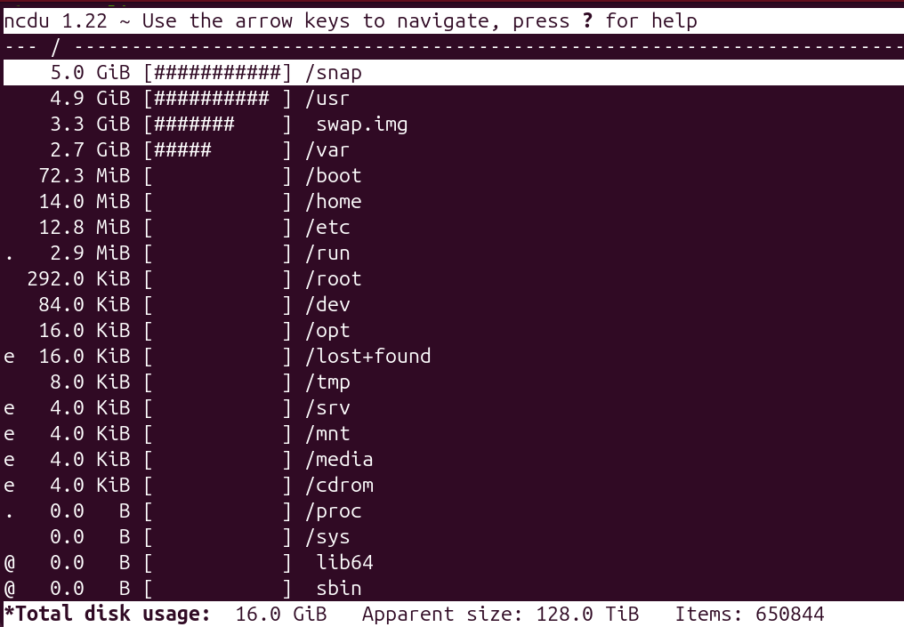 sudo ncdu /