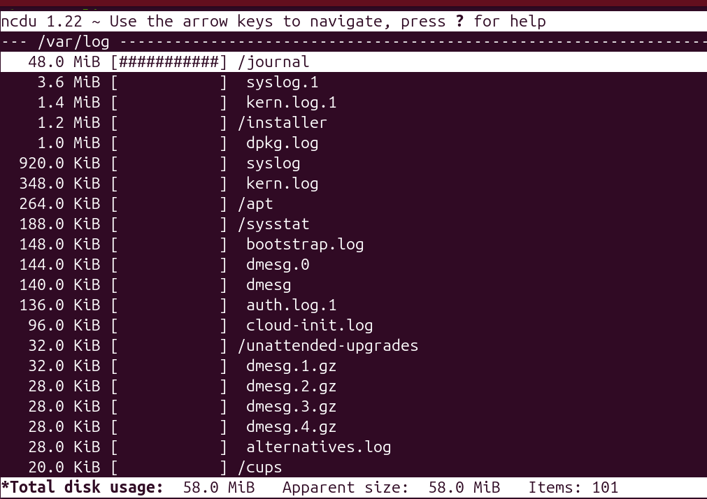sudo ncdu /var/log