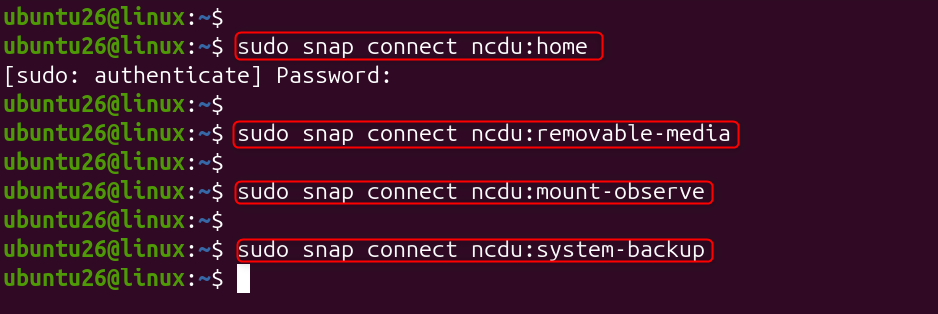 sudo snap connect ncdu:home