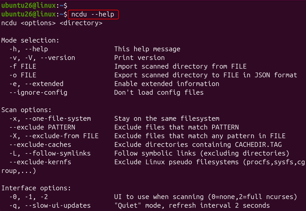 ncdu --help