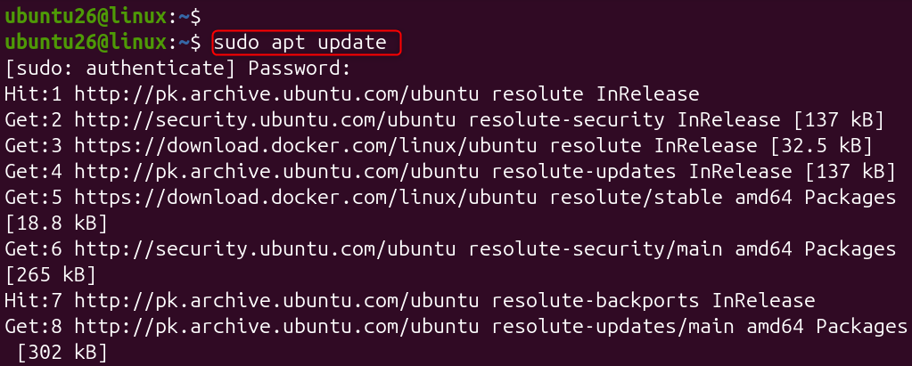 sudo apt update