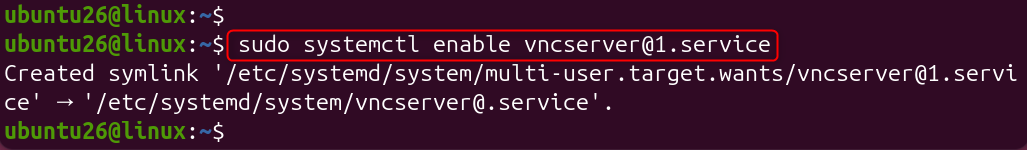 sudo systemctl enable vncserver@1.service
